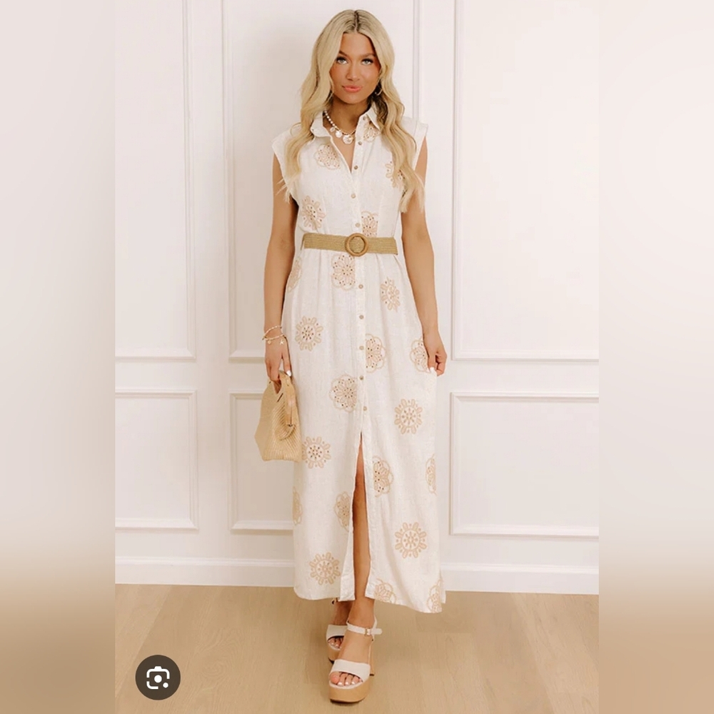 Ellen‎ Tracy Women's  Embroidered Maxi Cotton Dress Size S
